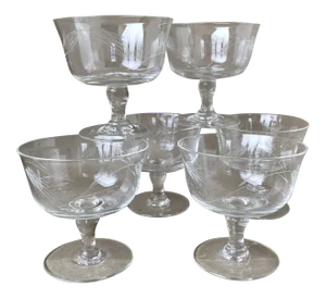 Noritake Sasaki Wheat Etched Crystal Low Sherbet Sorbet Glasses-set of 6