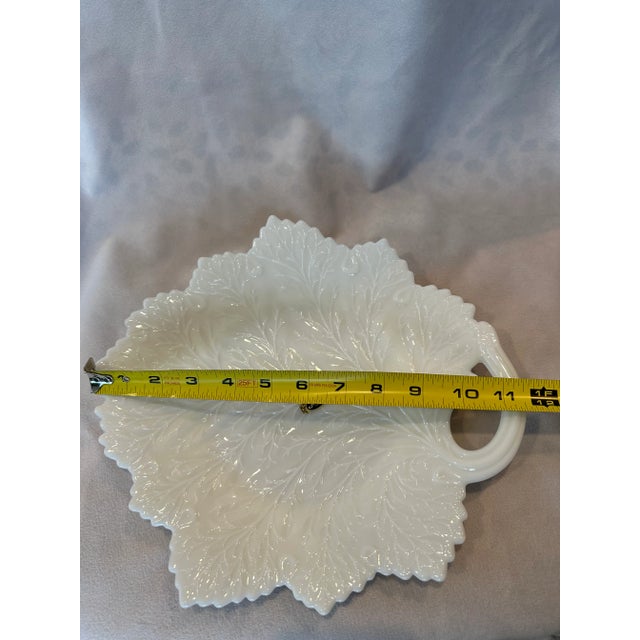 Glass Fenton Milk Glass Handled Leaf Platter For Sale - Image 7 of 8