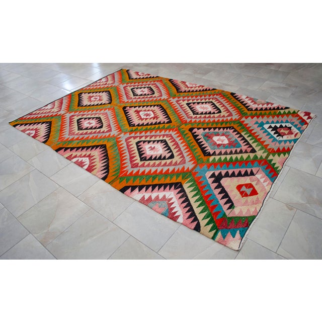 Vintage Turkish Rug Kilim, Handwoven Primitive Tribal Statement, Bohemian Area Rug - 6′4″ X 9′4″ For Sale - Image 10 of 15