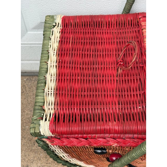 Vintage Boho Trompe L’Oeil Watermelon Wicker Picnic Basket. For Sale - Image 9 of 12