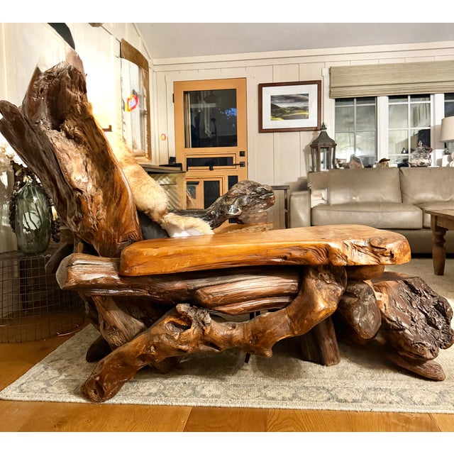 Big Sur Red Wood Burl Chair and Ottoman For Sale - Image 4 of 4