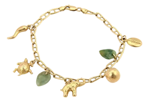 Jadeite 14k Yellow Gold Assorted Seven Charms Bracelet