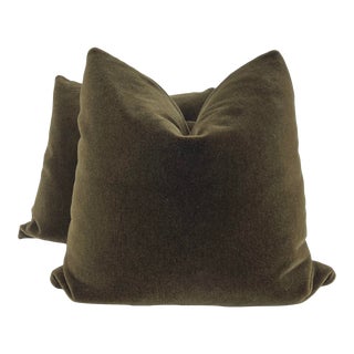 Deep Olive Mohair 22" Pillows-A Pair For Sale