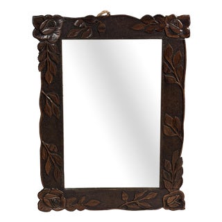 Antique Hand-Carved Wall Mirror with Floral Roses, 1890s For Sale