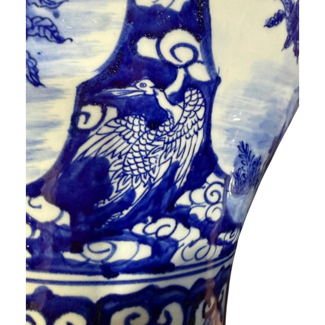 Vintage Lg Chinoiserie Cobalt Blue & White Temple Ginger Jar 23" H For Sale - Image 9 of 11