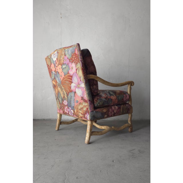 1980s Large Scale Rustic Mediterranean Style Tapestry Lounge Chair For Sale In Las Vegas - Image 6 of 11