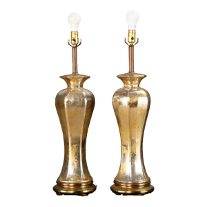 1950s Italian Mercury Glass Table Lamps With Gilt Brass Bases, Murano - a Pair