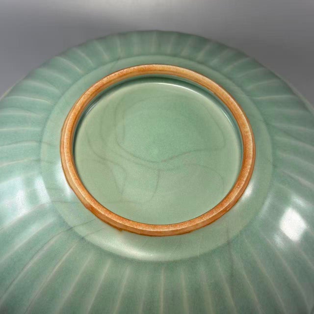 Vintage Chinese Longquan Celadon Crackle‑Glaze Shallow Plate With Relief Dragon Motif For Sale - Image 11 of 11
