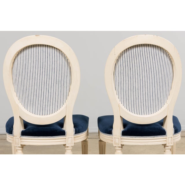 Antique French Louis XVI Style Painted Side Chairs in Navy - A Pair For Sale - Image 18 of 18