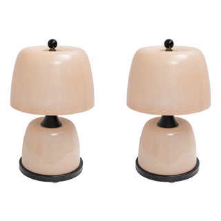Italian Murano Glass Table Lamps in Blush Pink with Brass Details, 2000, Set of 2 For Sale