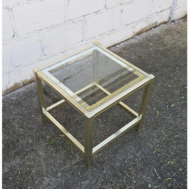 Vintage French Golden Glass and Brass Side Table, 1970s For Sale - Image 5 of 14