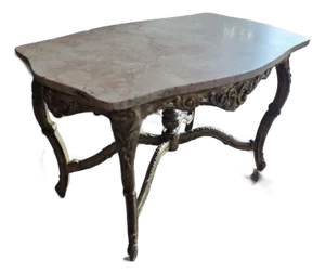 Side Table With Marble Top and Gilded Wood Base