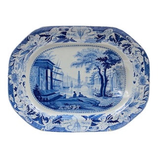 Large Antique 19th Century Wedgwood Blue and White Transfer Meat Platter For Sale