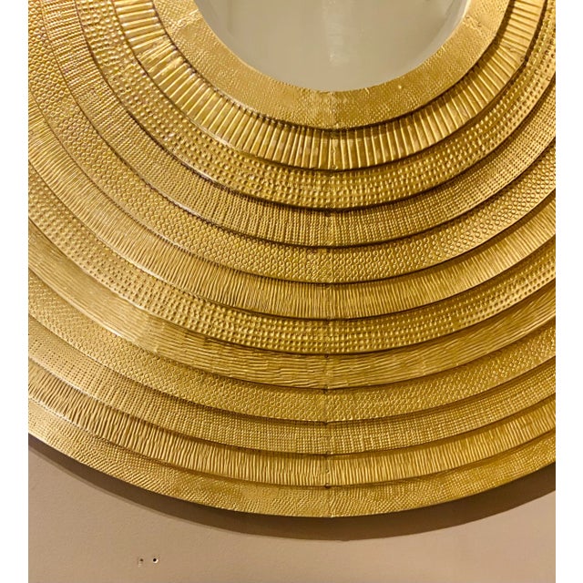 Modern Studio a Home Modern Embossed Brass Round Stacked Etolie Wall Mirror For Sale - Image 3 of 5