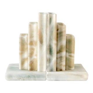 Marble Stacked Book Form Bookends, Pair For Sale