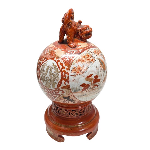 Mid 19th Century Meiji Period Japanese Kutani Porcelain Koro and Kylin Dog Globular Cover For Sale - Image 4 of 12