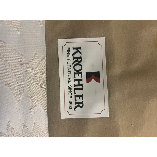 Cream Cyber Monday Flash Sale - Vintage Kroehler Rolled Arm Damask Skirted Sofa in Othello Natural For Sale - Image 8 of 12