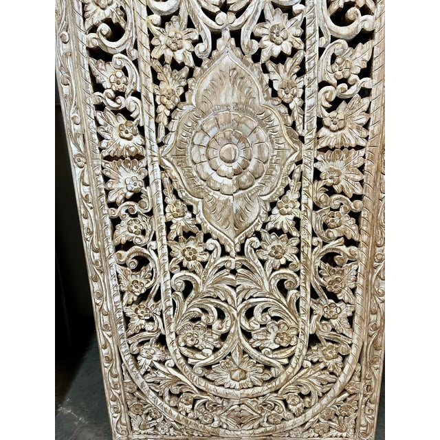Wood Vintage Carved Jali Barn Door | Whitewashed Patina Room Divider 80x36 For Sale - Image 7 of 7