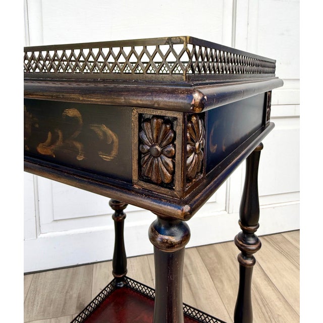 Vintage French Neoclassical Two-Tier Side Table With Bronze Finish Galleries For Sale - Image 13 of 15