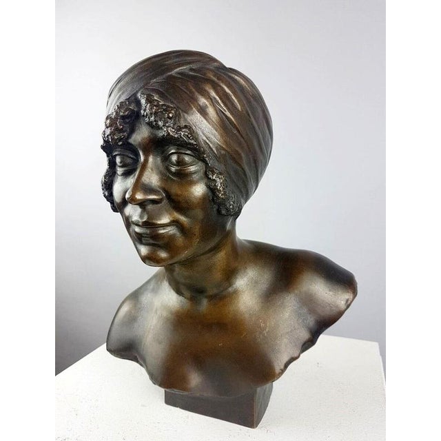 Bronze Bust of Woman with Turban by Arsène Matton For Sale - Image 4 of 9