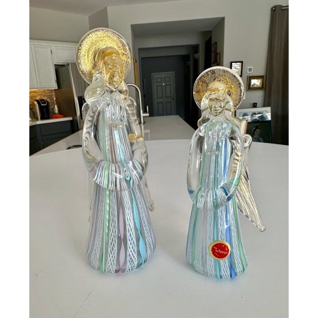 Pair Murano Venetian Latticino & Gold Glass Angel Figurines For Sale - Image 4 of 12