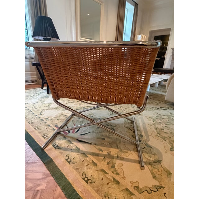 Brickel Associates Ward Bennett for Brickel Associates (Attributed To) Chrome and Woven Cane Sled Lounge Chair For Sale - Image 4 of 4