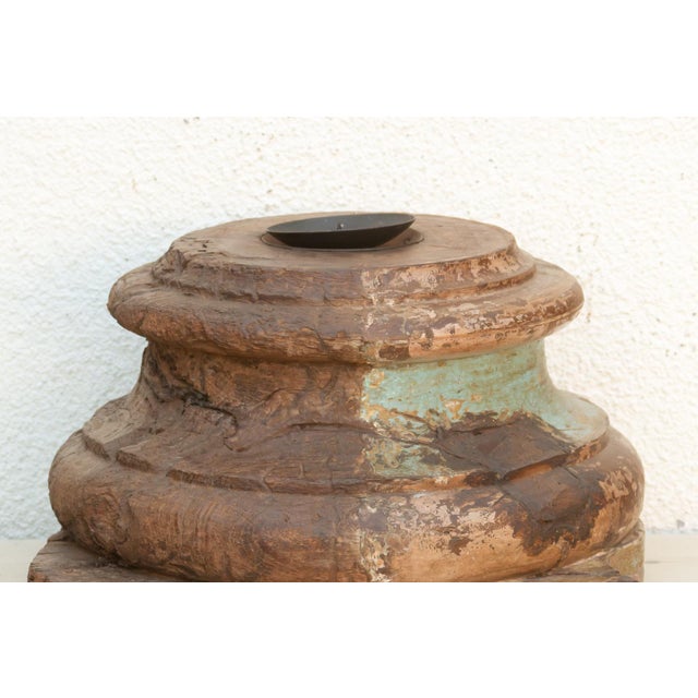 Dark Green Early 1800's Large Teak Column Base For Sale - Image 8 of 10