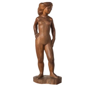 Wood Carved Female Nude with Stand For Sale