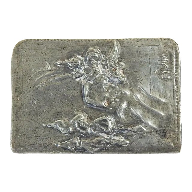 Antique Handmade Pewter Matchbook Holder Mother Goose For Sale