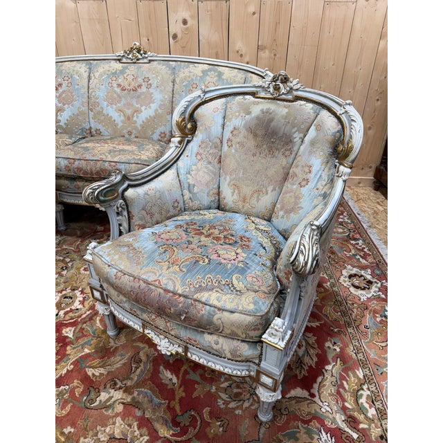 Louis XV Style Living Room Set in Painted Wood, 1950s, Set of 3 For Sale - Image 4 of 11