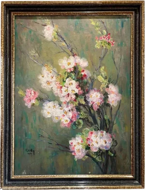 Marie-Madeleine de Rasky, Cherry Blossom Branch, Oil on Canvas, Framed