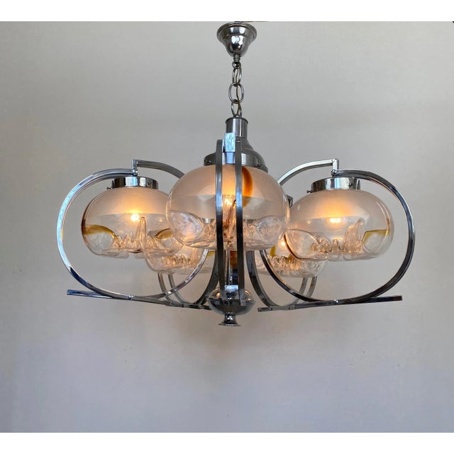 AVMazzega Italian Chrome and Murano Glass Chandelier from Mazzega, 1970s For Sale - Image 4 of 15