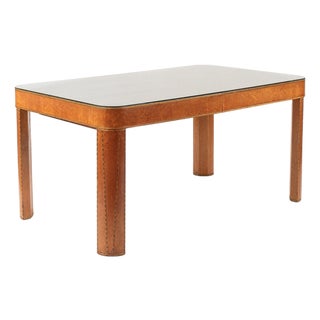 Antique Art Deco Macassar Ebony Wood Dining Table With Glass Top, 1940s For Sale