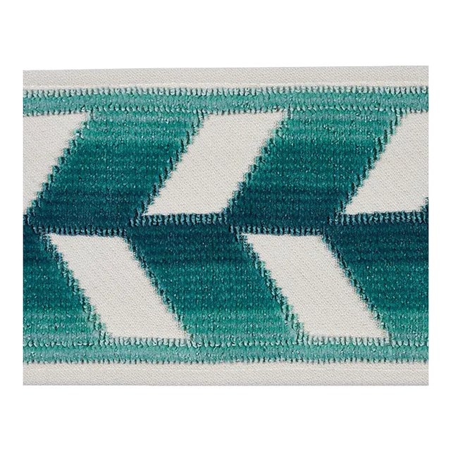 Sample - Schumacher Chevron Strie Velvet Tape in Peacock For Sale