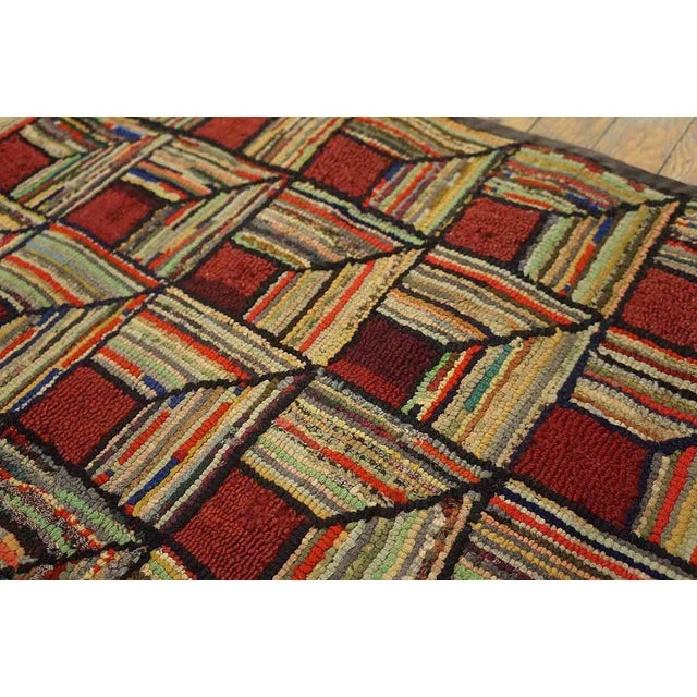 1930s Colorful Log Cabin Folk Art Antique American Hooked Rug 2' 2" X 6' 6" Handknotted Wool Carpet For Sale - Image 4 of 6
