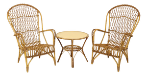 Vintage Rattan Armchairs and Table, 1960s, Set of 3