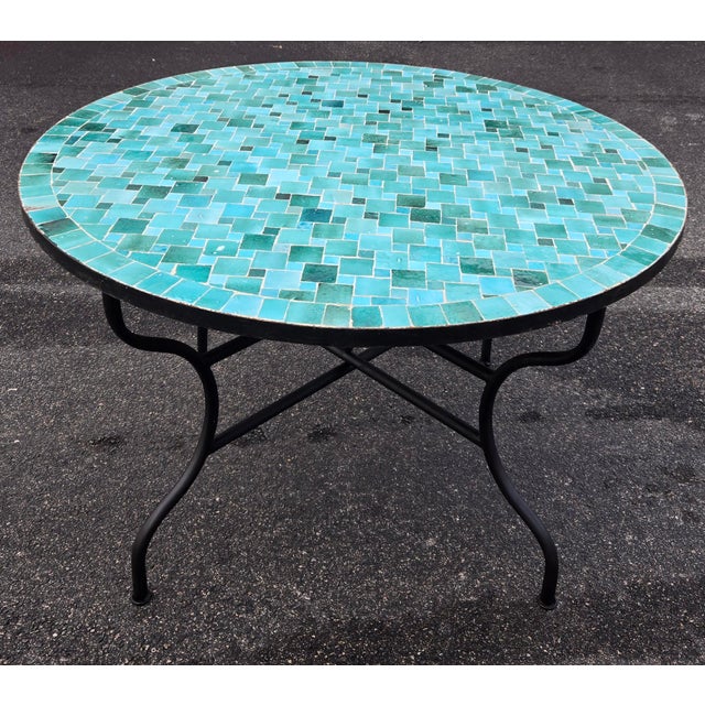 Moroccan 48" Handcrafted All Emerald Moroccan Mosaic Table, Squares For Sale - Image 3 of 7