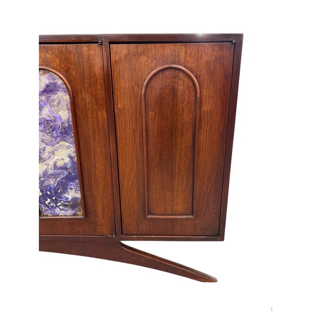 Mid-Century Modern 2-Piece Kagan Style Dark Walnut Sideboard W/Bar Cabinet For Sale - Image 11 of 13