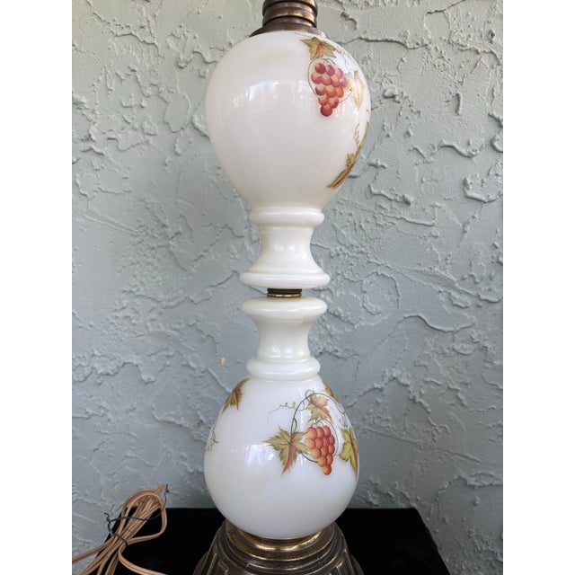 Vintage 1970s Milk Glass Table Lamp With Grape Motif and Brass Base For Sale - Image 9 of 12