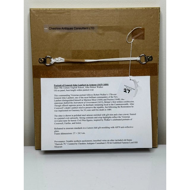 Historic British Painting Portrait of General John Lambert in Armour — Victorian Revival After Robert Walker C1840 For Sale - Image 4 of 17