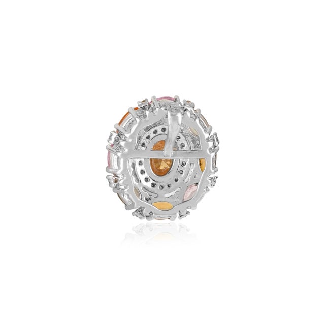 Metal Art Deco 4.65 CTW Multi Sapphire Cluster Silver Pendant With Diamond - Carat&her For Sale - Image 7 of 11