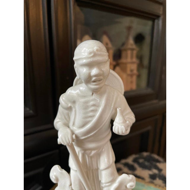 Early 20th Century Blanc De Chine Chinese Ceramic Elder Statue Immortals Asian Decor White Glaze Pottery For Sale - Image 4 of 10