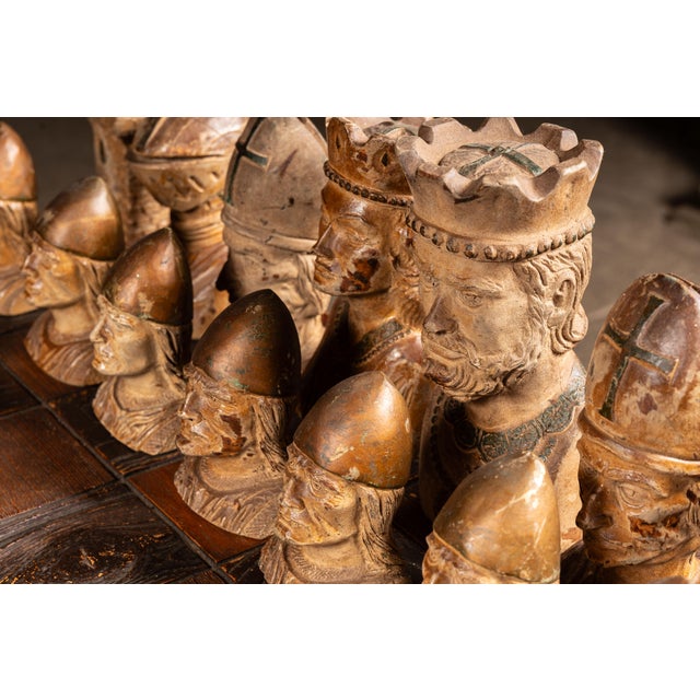 Mid 20th Century Wooden Chess Table With Wooden Chess Pieces For Sale - Image 12 of 15