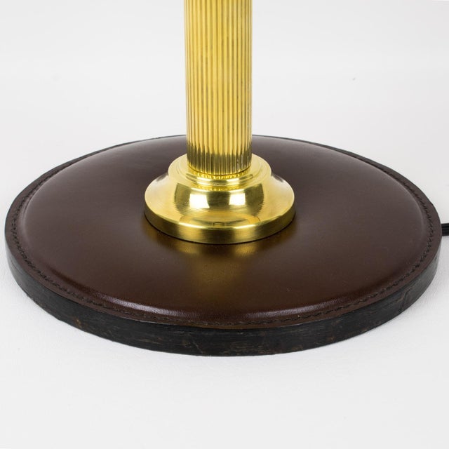 Mid-Century Modern Jacques Adnet Brown Hand-Stitched Leather-Clad Table Lamp For Sale - Image 3 of 14