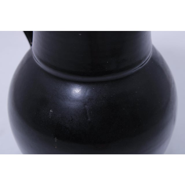 Black 1960s Pottery Stoneware Pitcher W. Handle - Stamped For Sale - Image 8 of 15