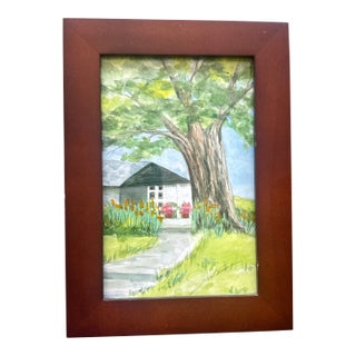 “Path to the Garden House” Framed Signed Original Mixed Media Painting by Nancy Smith For Sale