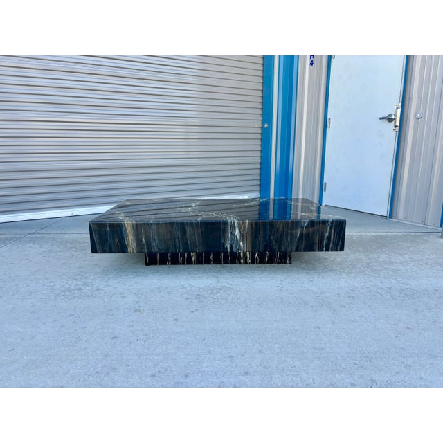 Wood 1970s Vintage Faux Marble Coffee Table by Willy Rizzo For Sale - Image 7 of 12