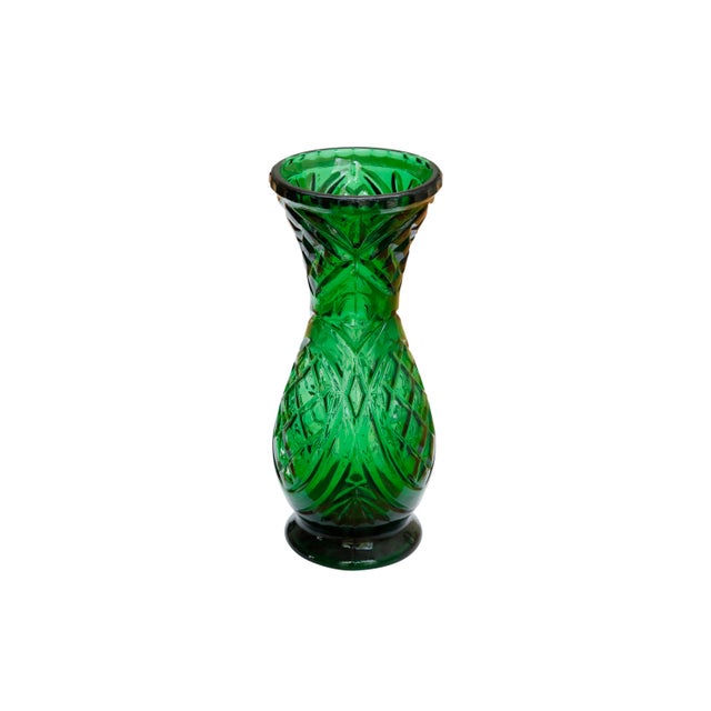 Cut Glass Emerald Green Flower Vase Chairish