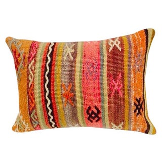 Turkish Orange & Tan Striped Kilim Pillow For Sale