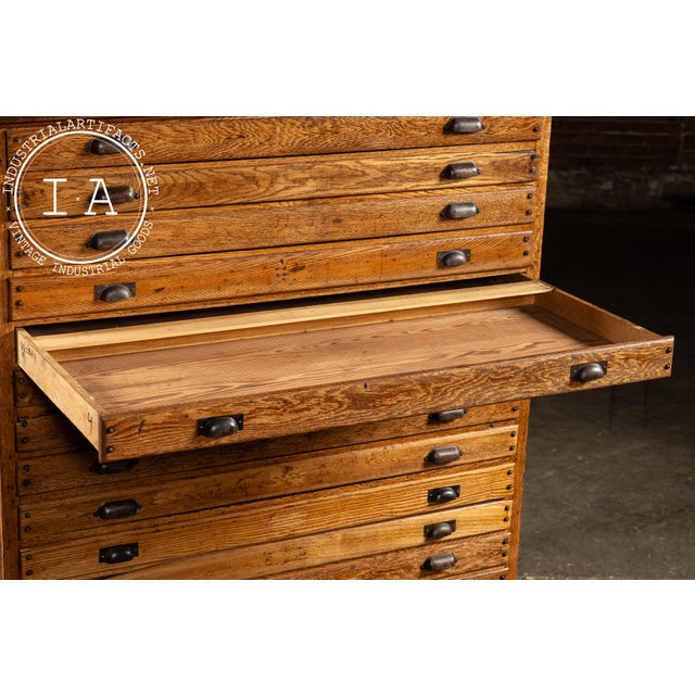 Brown Massive Early 20th Century Oak 13-Drawer Flat File Cabinet For Sale - Image 8 of 16